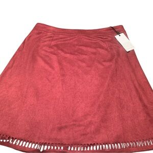 🌟 NWT Loveriche Burgundy Faux Suede Laser Cut Mini Skirt